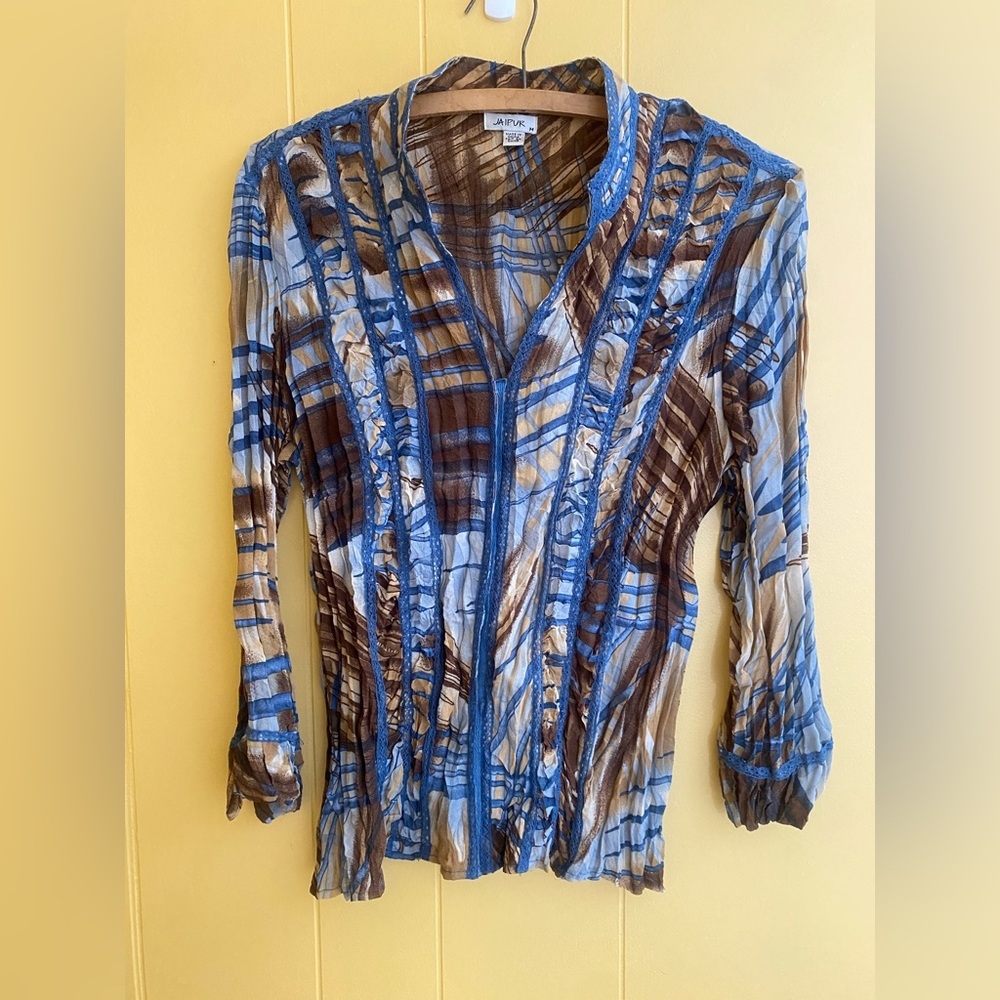 Jaipur Blue and Brown Crinkle Blouse